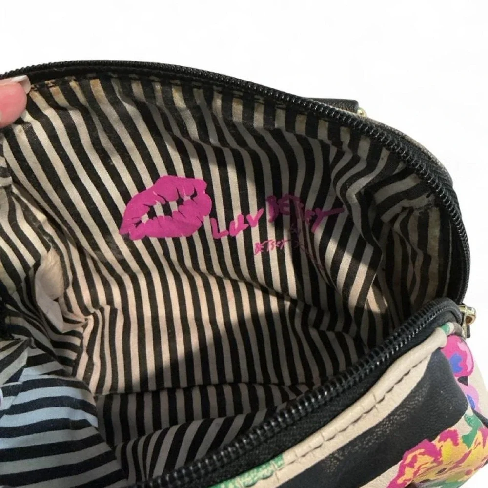 Luv Betsey Mini Satchel Women Small Black Floral Striped Tassel Bow